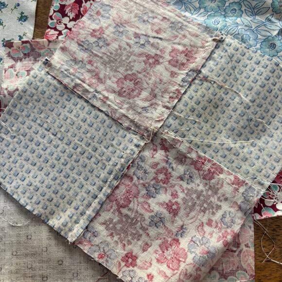 Hand Sewn Patchwork quilt squares (9) multicolor blocks cotton 1940s 4-patch - Picture 7 of 7